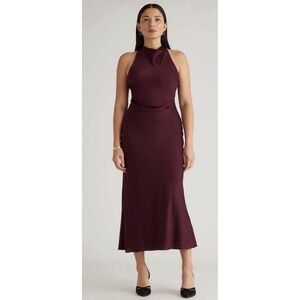 QUINCE Washable Mulberry Silk High Neck Midi Dress Wine Tasting Red sz.XS NWT